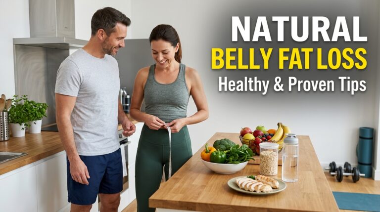 Real people following healthy habits to reduce belly fat naturally through diet, exercise, and lifestyle changes.